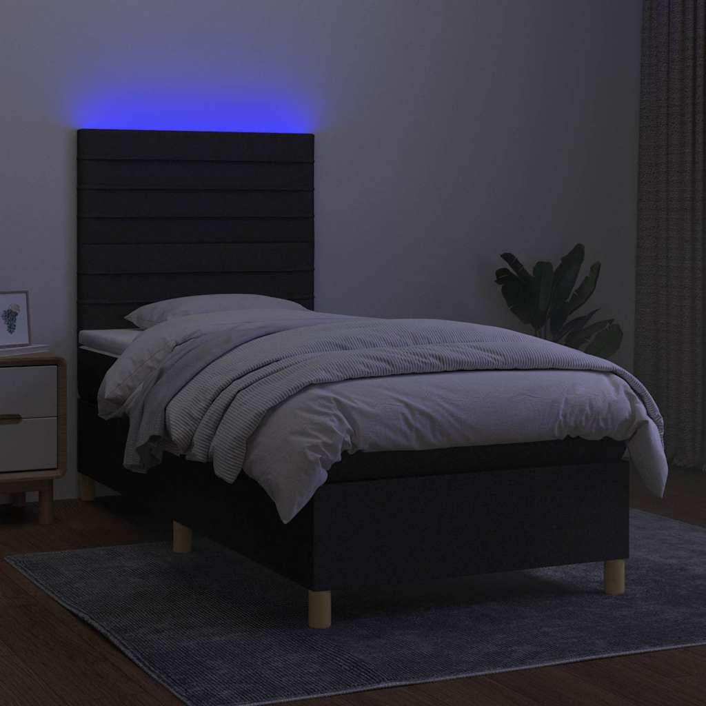 vidaXL Κρεβάτι Boxspring με Στρώμα & LED Μαύρο 90x190 εκ. Υφασμάτινο