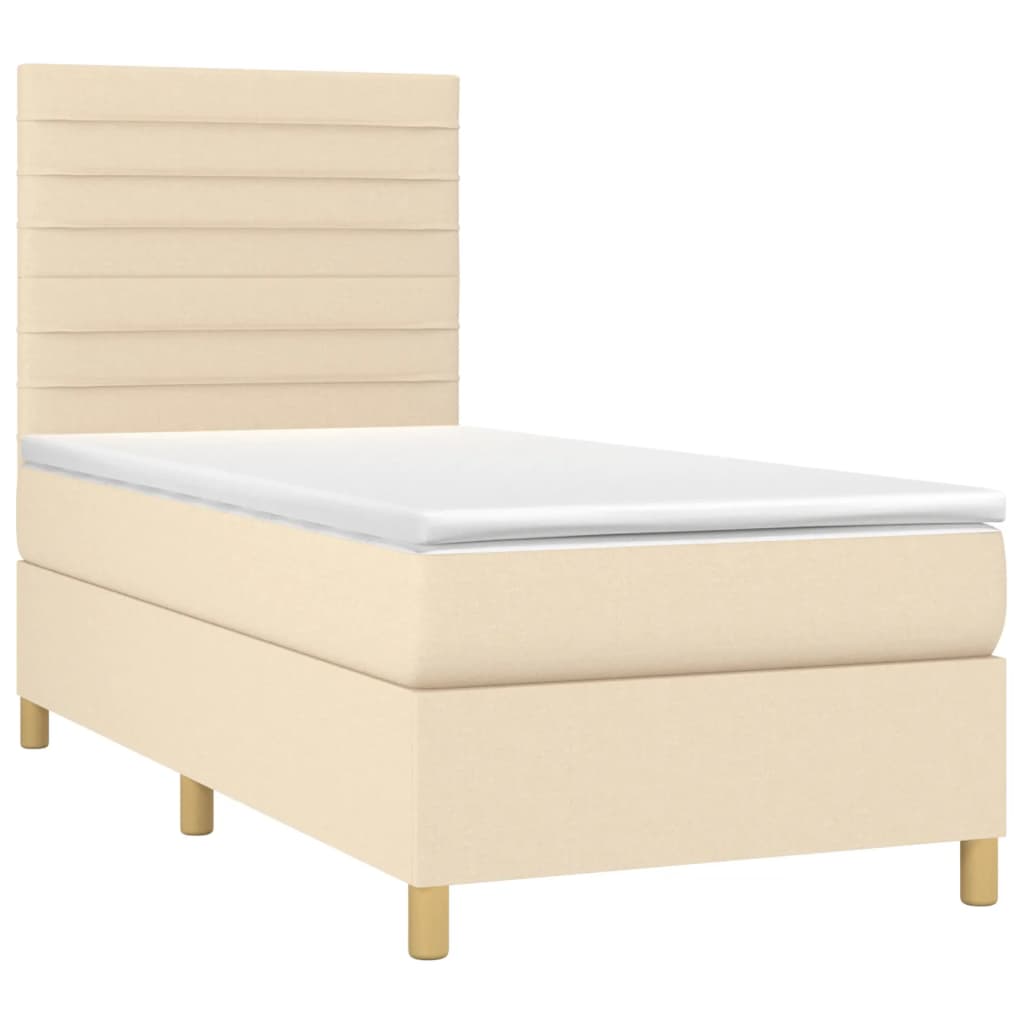 vidaXL Κρεβάτι Boxspring με Στρώμα & LED Κρεμ 90x200 εκ. Υφασμάτινο