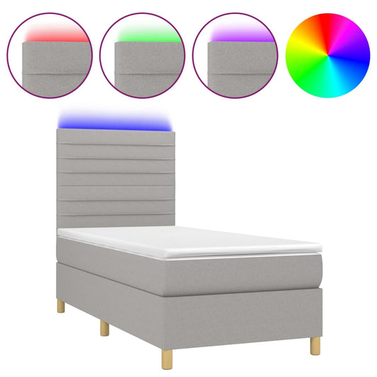vidaXL Κρεβάτι Boxspring με Στρώμα & LED Αν.Γκρι 100x200εκ. Υφασμάτινο