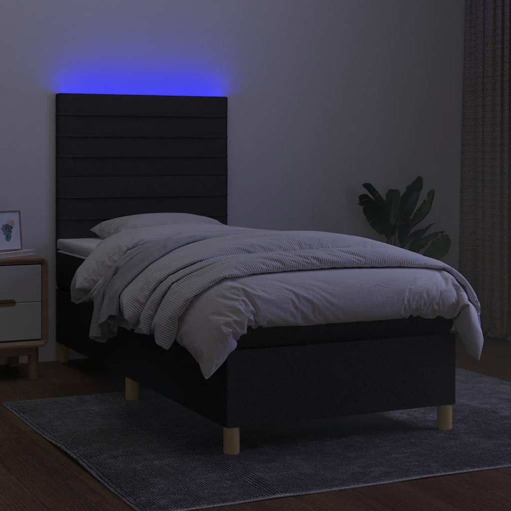 vidaXL Κρεβάτι Boxspring με Στρώμα & LED Μαύρο 100x200 εκ. Υφασμάτινο