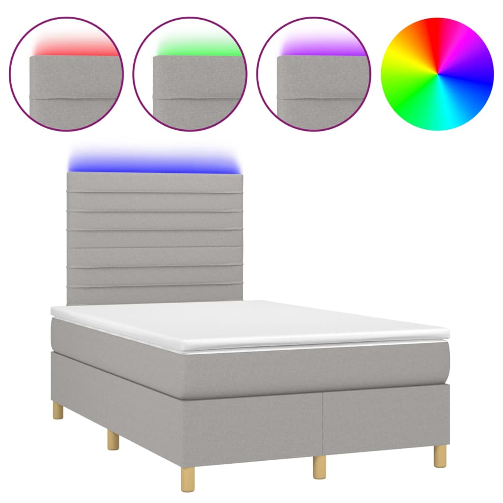 vidaXL Κρεβάτι Boxspring με Στρώμα & LED Αν.Γκρι 120x200 εκ Υφασμάτινο