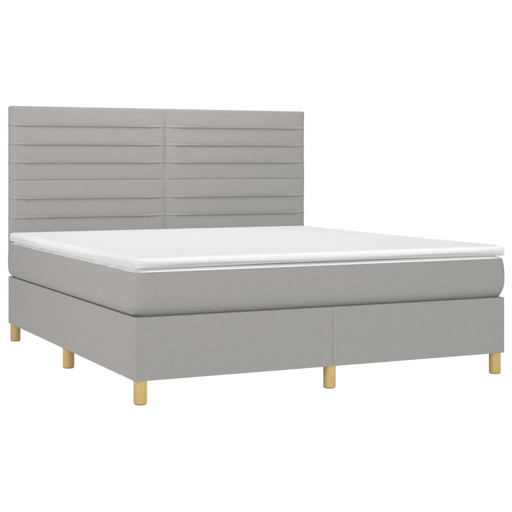 vidaXL Κρεβάτι Boxspring με Στρώμα & LED Αν.Γκρι 160x200εκ. Υφασμάτινο