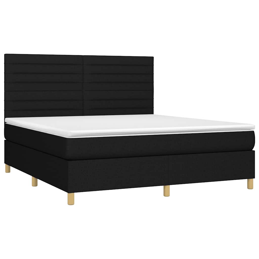 vidaXL Κρεβάτι Boxspring με Στρώμα & LED Μαύρο 160x200 εκ. Υφασμάτινο