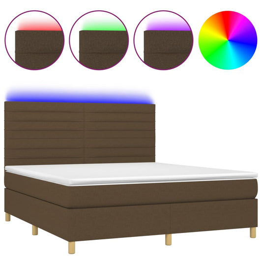 vidaXL Κρεβάτι Boxspring με Στρώμα & LED Σκ.Καφέ 160x200εκ. Υφασμάτινο