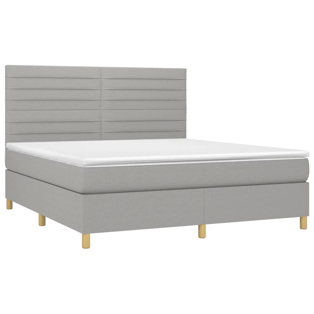 vidaXL Κρεβάτι Boxspring με Στρώμα & LED Αν.Γκρι 180x200εκ. Υφασμάτινο