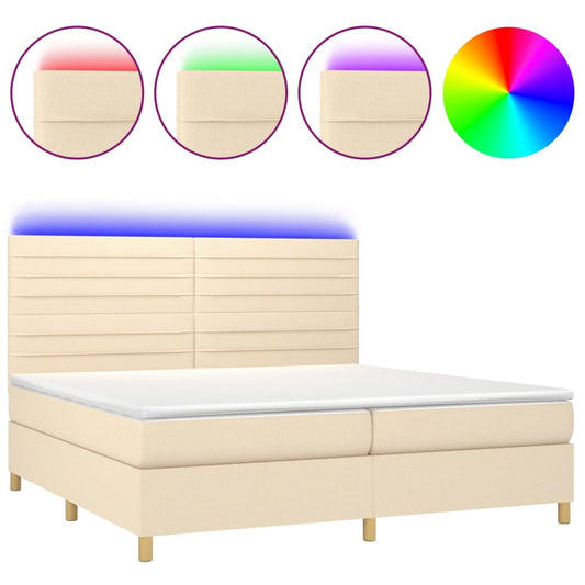 vidaXL Κρεβάτι Boxspring με Στρώμα & LED Κρεμ 200x200 εκ. Υφασμάτινο