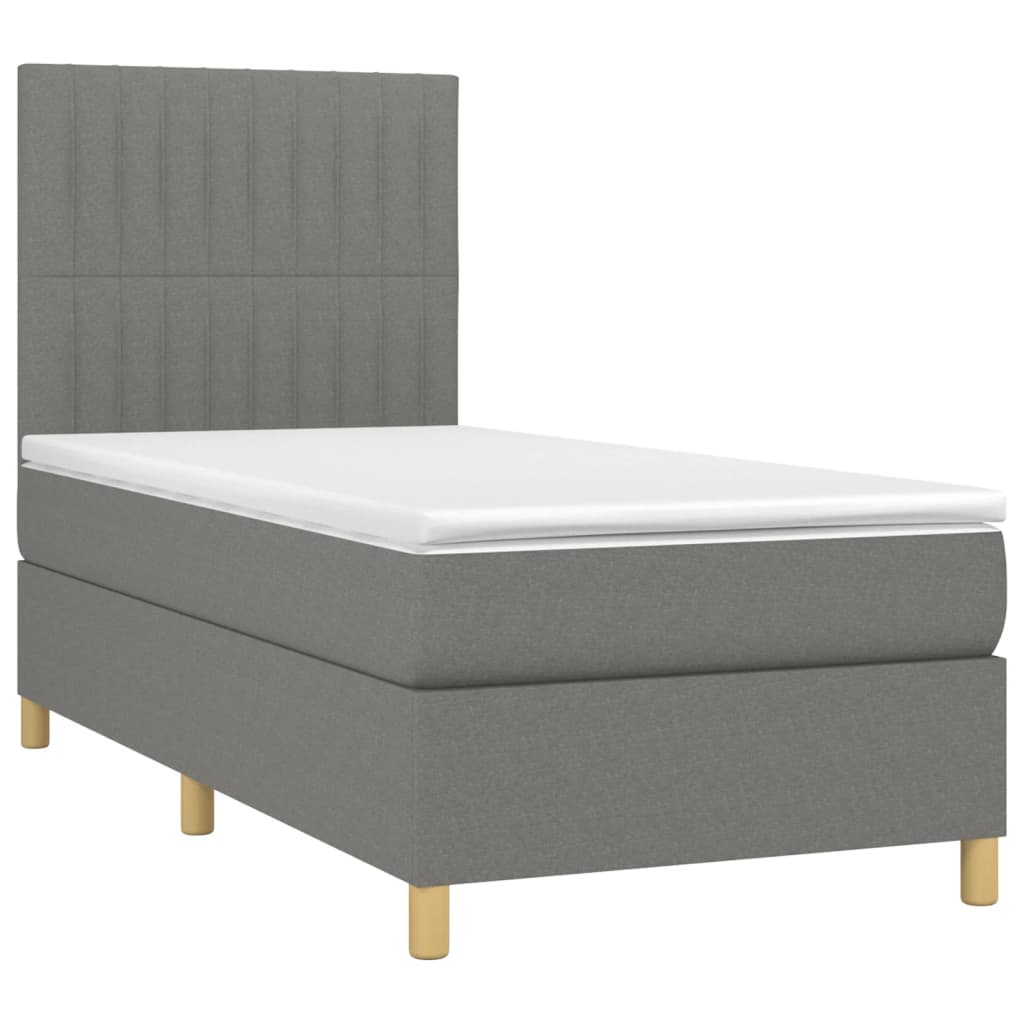 vidaXL Κρεβάτι Boxspring με Στρώμα & LED Σκ.Γκρι 80x200 εκ. Υφασμάτινο