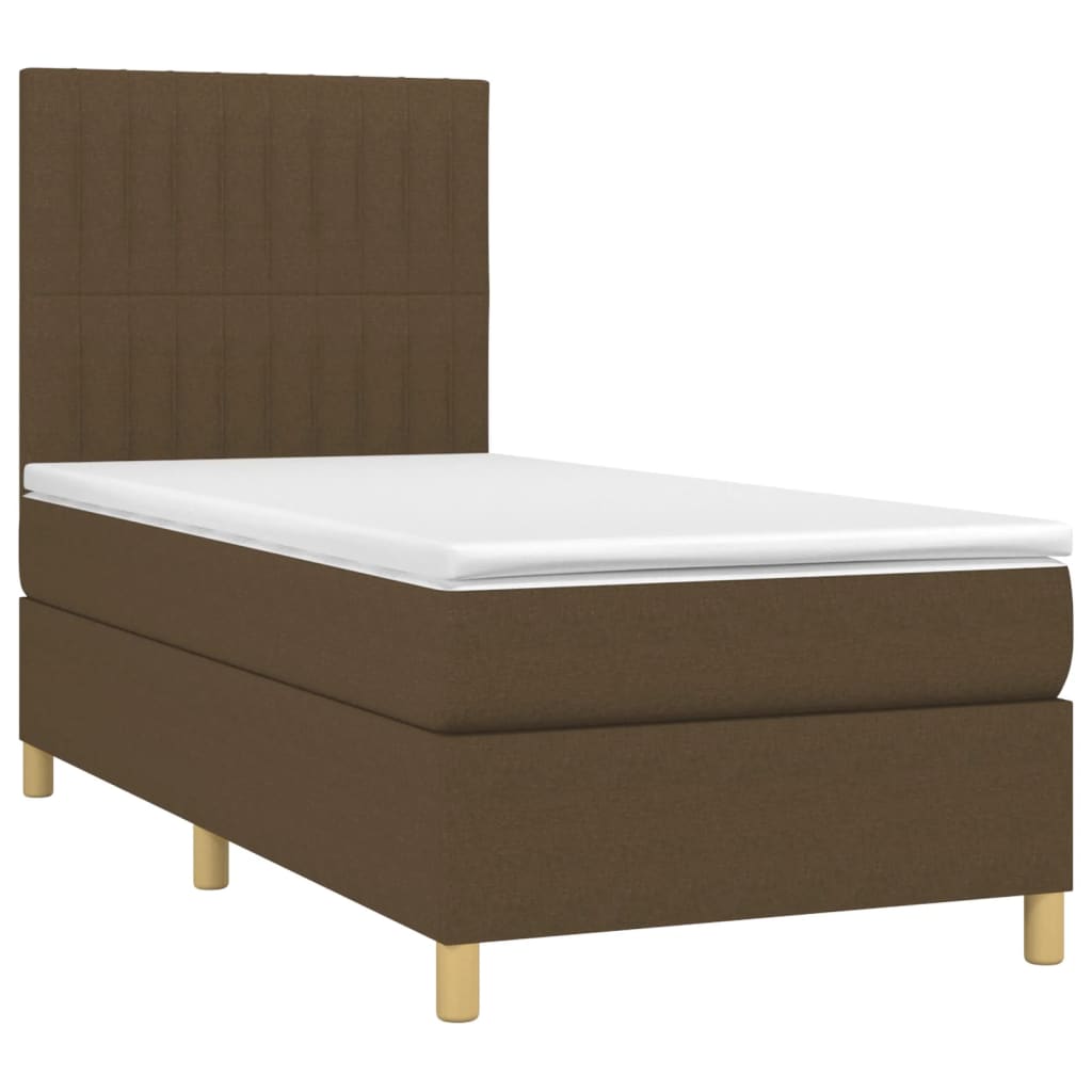 vidaXL Κρεβάτι Boxspring με Στρώμα & LED Σκ.Καφέ 90x200 εκ. Υφασμάτινο