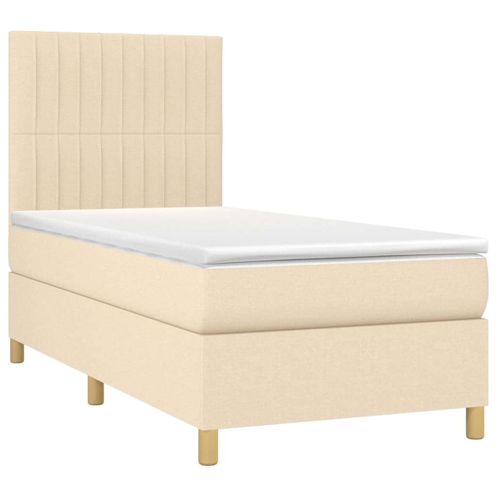 vidaXL Κρεβάτι Boxspring με Στρώμα & LED Κρεμ 100x200 εκ. Υφασμάτινο