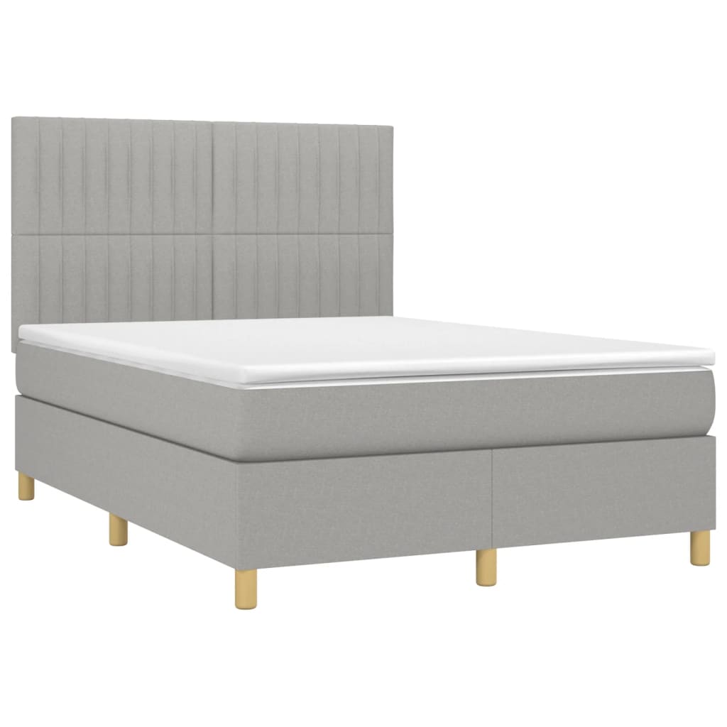 vidaXL Κρεβάτι Boxspring με Στρώμα & LED Αν.Γκρι 140x190εκ. Υφασμάτινο