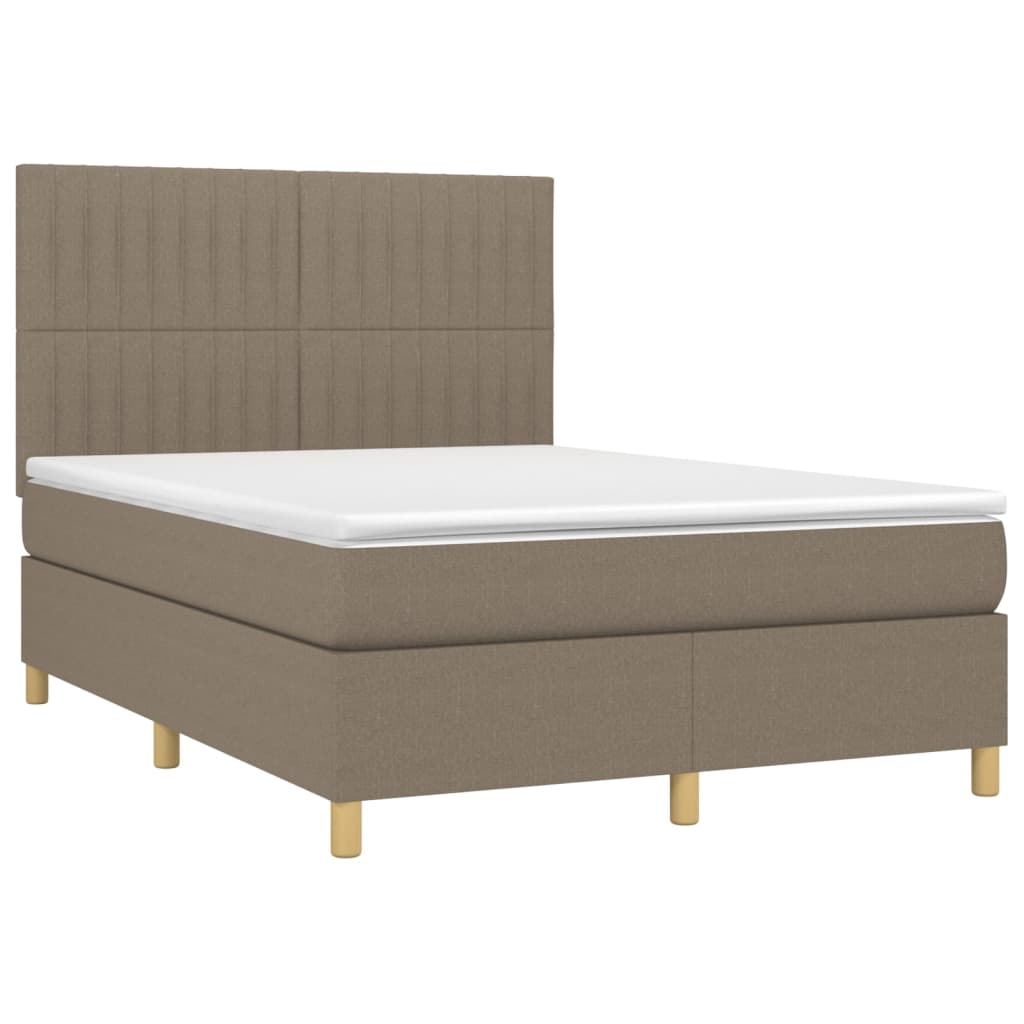 vidaXL Κρεβάτι Boxspring με Στρώμα & LED Taupe 140x200 εκ. Υφασμάτινο
