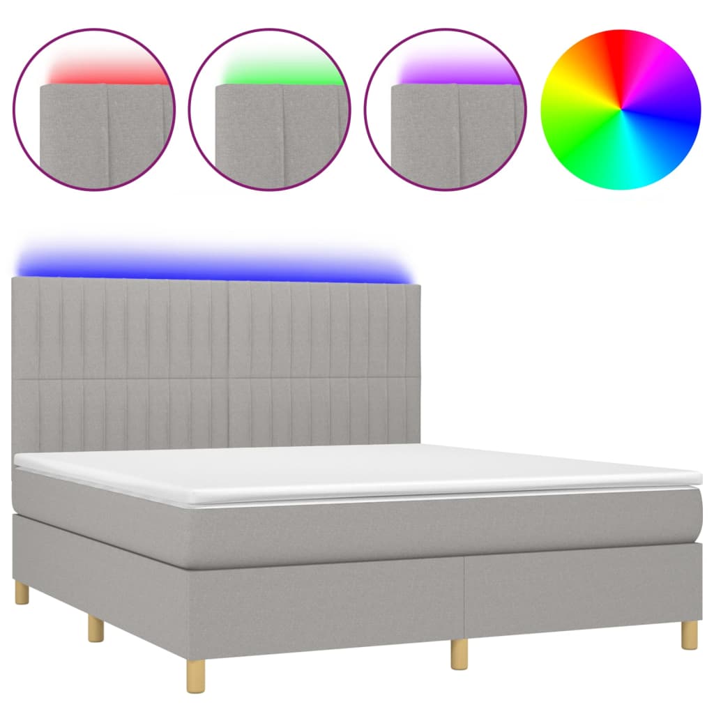 vidaXL Κρεβάτι Boxspring με Στρώμα & LED Αν.Γκρι 160x200εκ. Υφασμάτινο