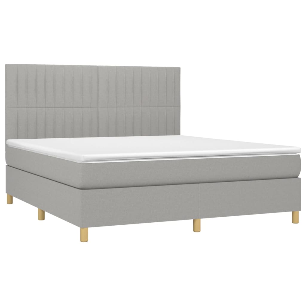 vidaXL Κρεβάτι Boxspring με Στρώμα & LED Αν.Γκρι 160x200εκ. Υφασμάτινο
