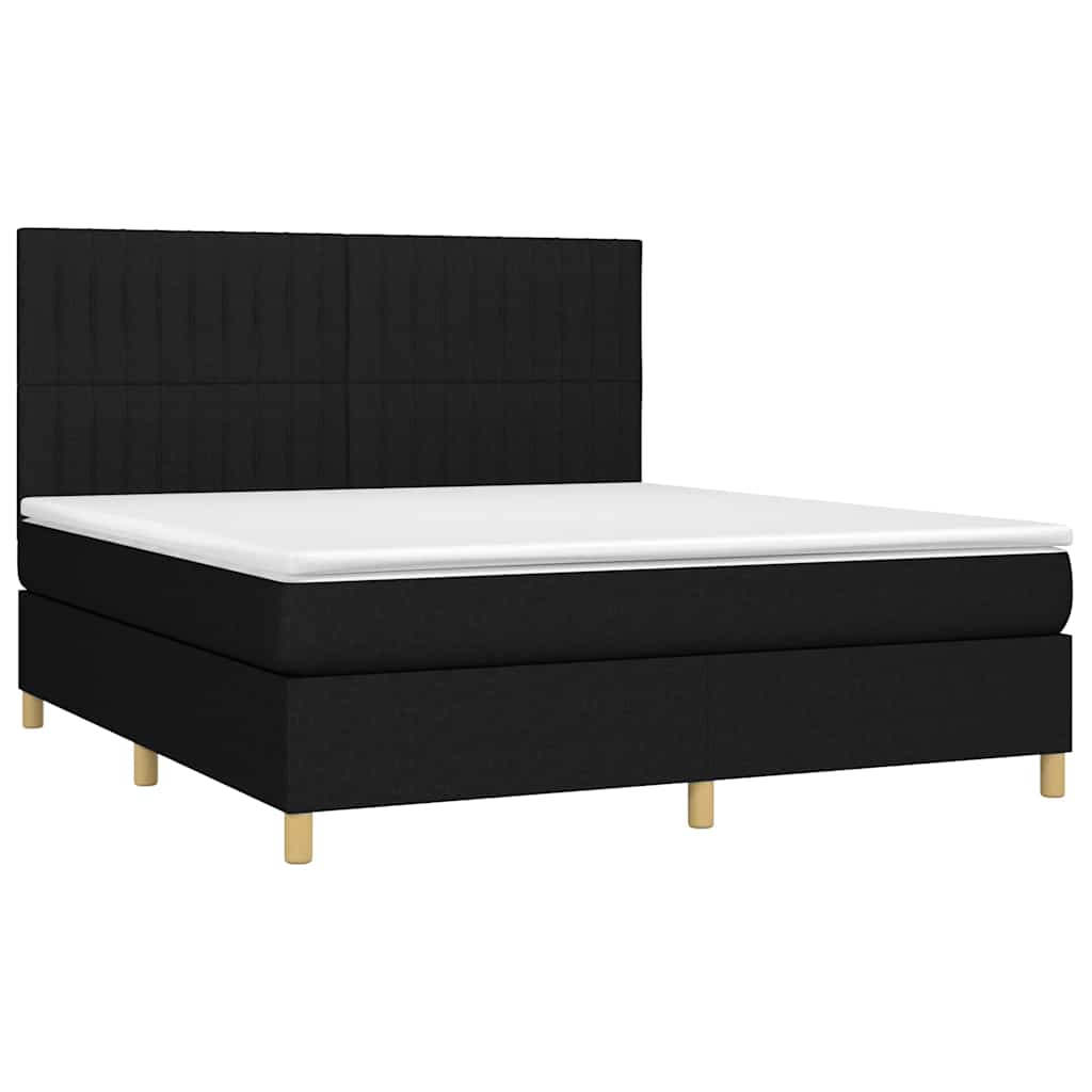 vidaXL Κρεβάτι Boxspring με Στρώμα & LED Μαύρο 160x200 εκ. Υφασμάτινο