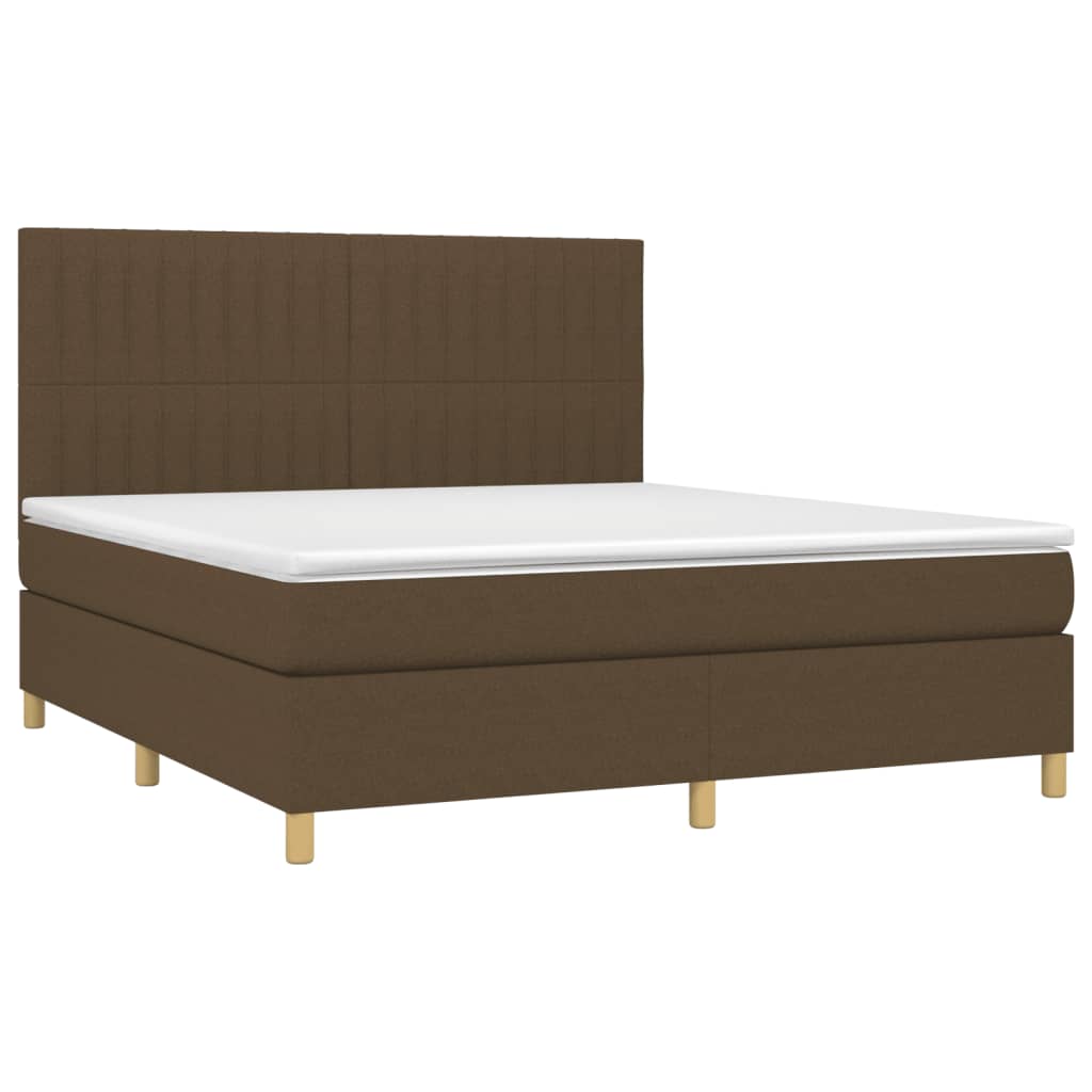 vidaXL Κρεβάτι Boxspring με Στρώμα & LED Σκ.Καφέ 160x200εκ. Υφασμάτινο