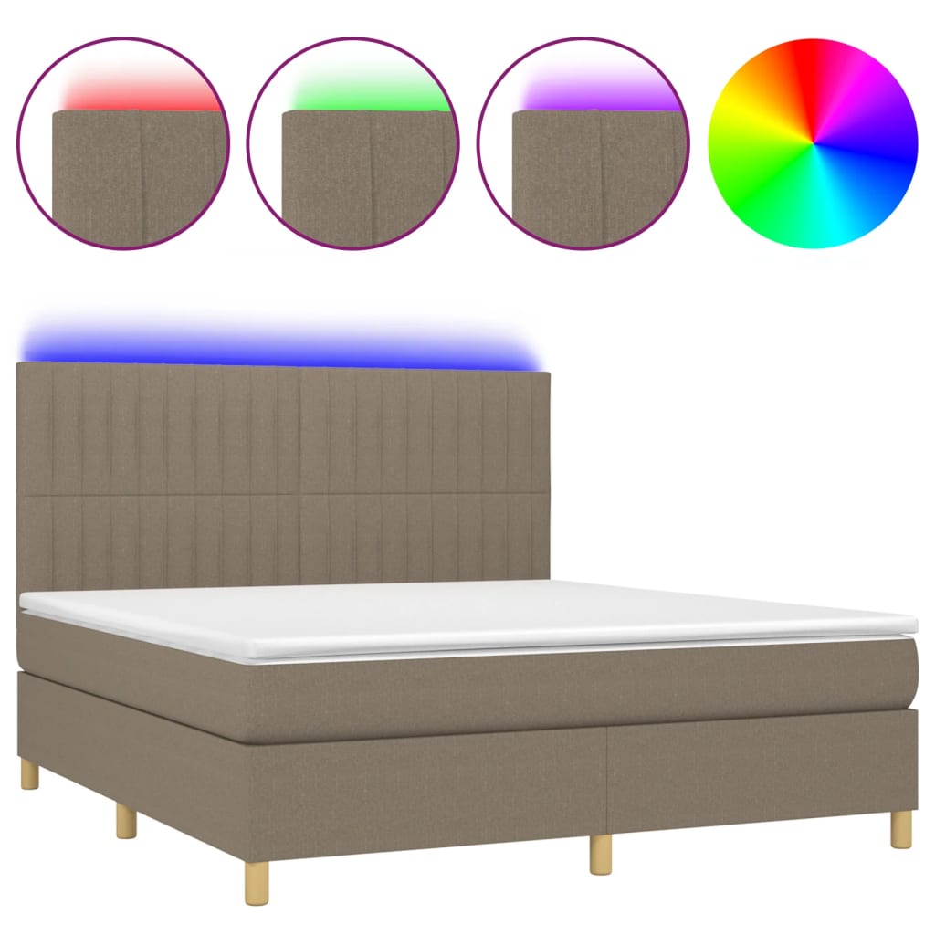 vidaXL Κρεβάτι Boxspring με Στρώμα & LED Taupe 160x200 εκ. Υφασμάτινο