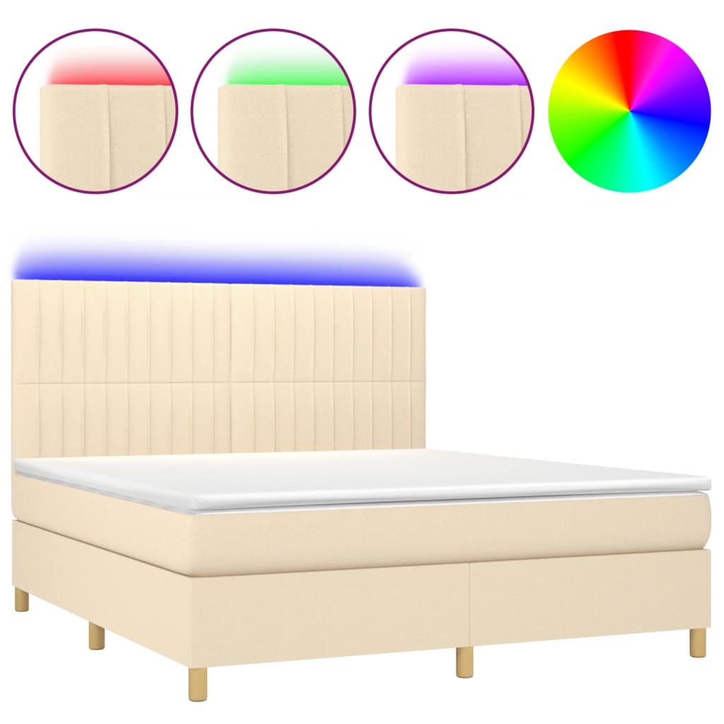 vidaXL Κρεβάτι Boxspring με Στρώμα & LED Κρεμ 160x200 εκ. Υφασμάτινο