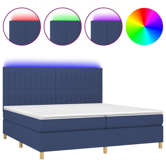 vidaXL Κρεβάτι Boxspring με Στρώμα & LED Μπλε 200x200 εκ. Υφασμάτινο