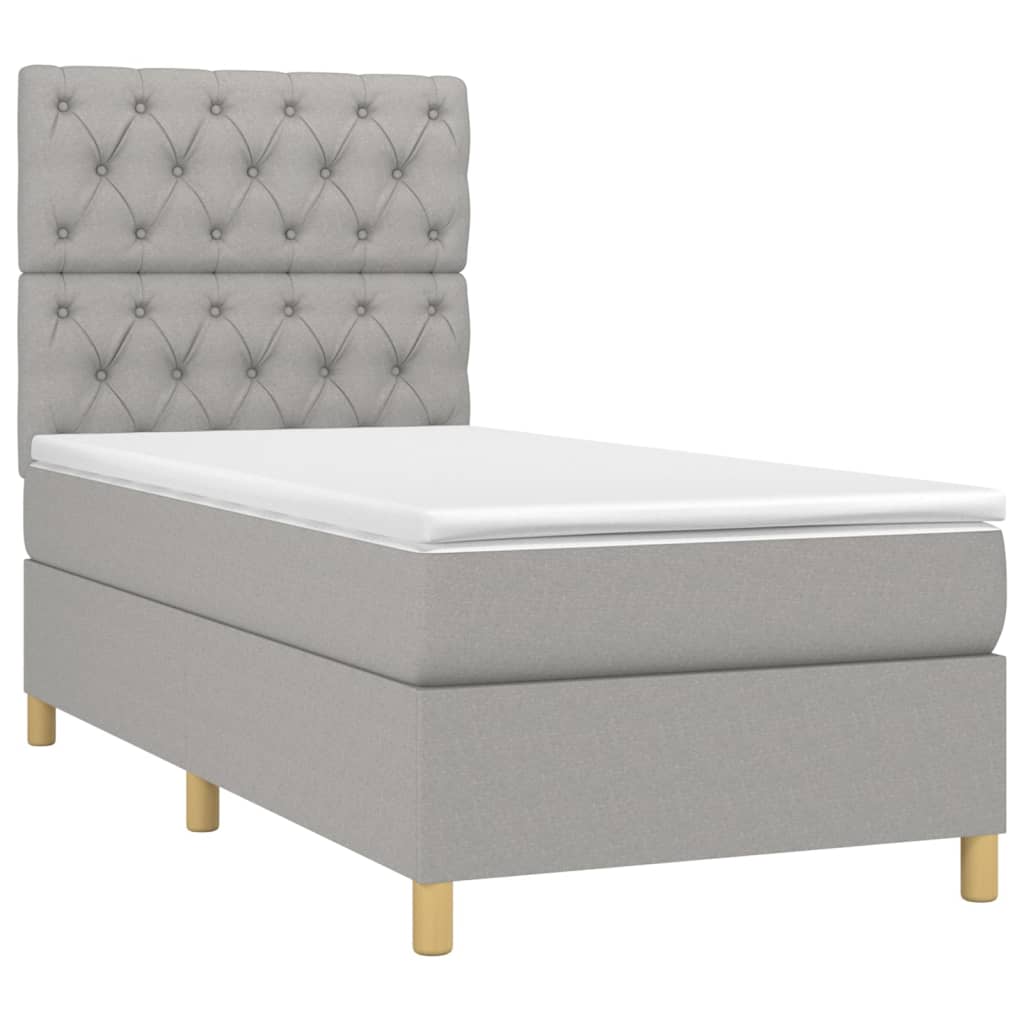 vidaXL Κρεβάτι Boxspring με Στρώμα & LED Αν.Γκρι 80x200 εκ. Υφασμάτινο