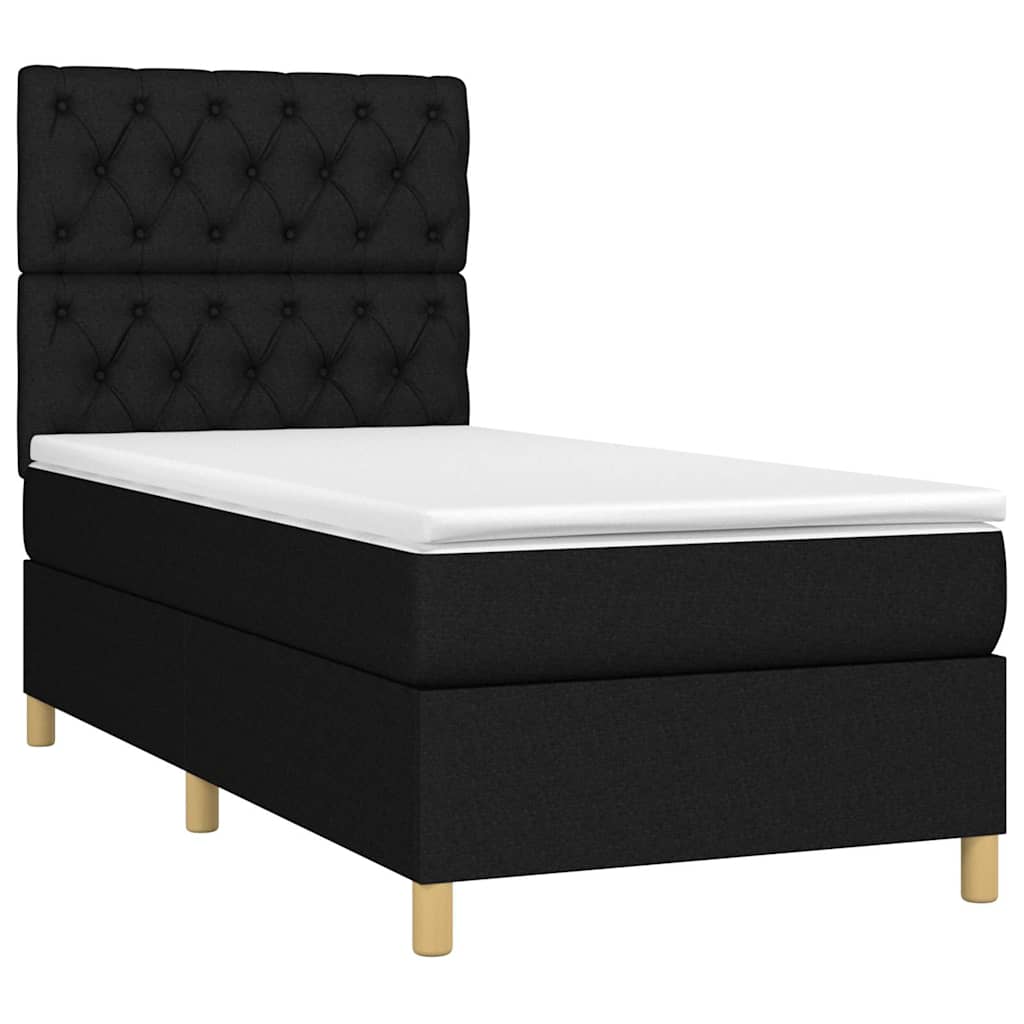 vidaXL Κρεβάτι Boxspring με Στρώμα & LED Μαύρο 80x200 εκ. Υφασμάτινο