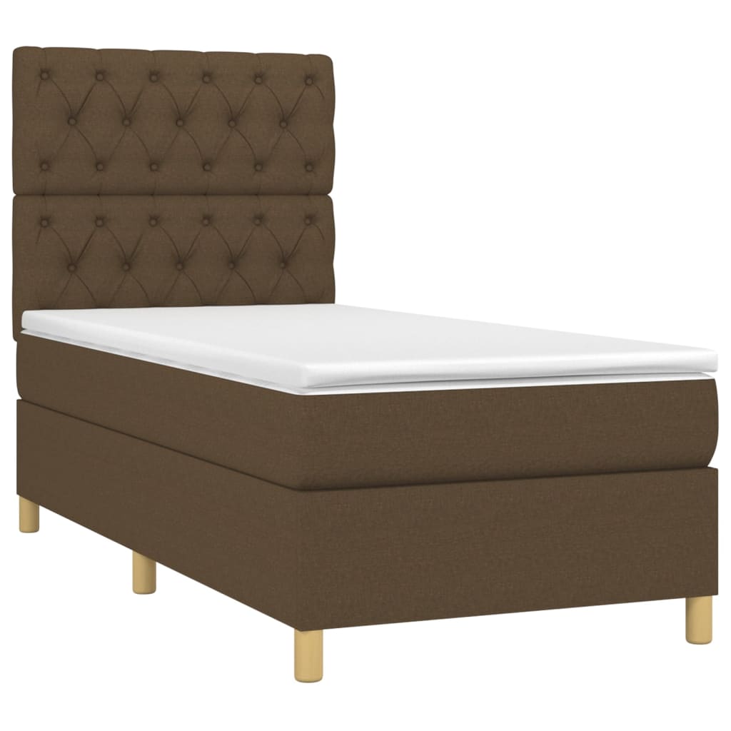 vidaXL Κρεβάτι Boxspring με Στρώμα & LED Σκ.Καφέ 80x200 εκ. Υφασμάτινο