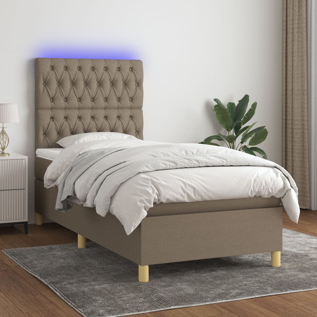 vidaXL Κρεβάτι Boxspring με Στρώμα & LED Taupe 80x200 εκ. Υφασμάτινο