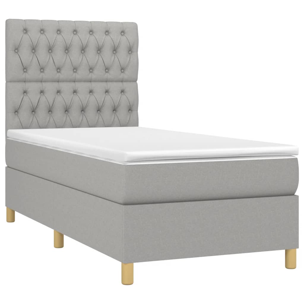 vidaXL Κρεβάτι Boxspring με Στρώμα & LED Αν.Γκρι 90x190 εκ. Υφασμάτινο