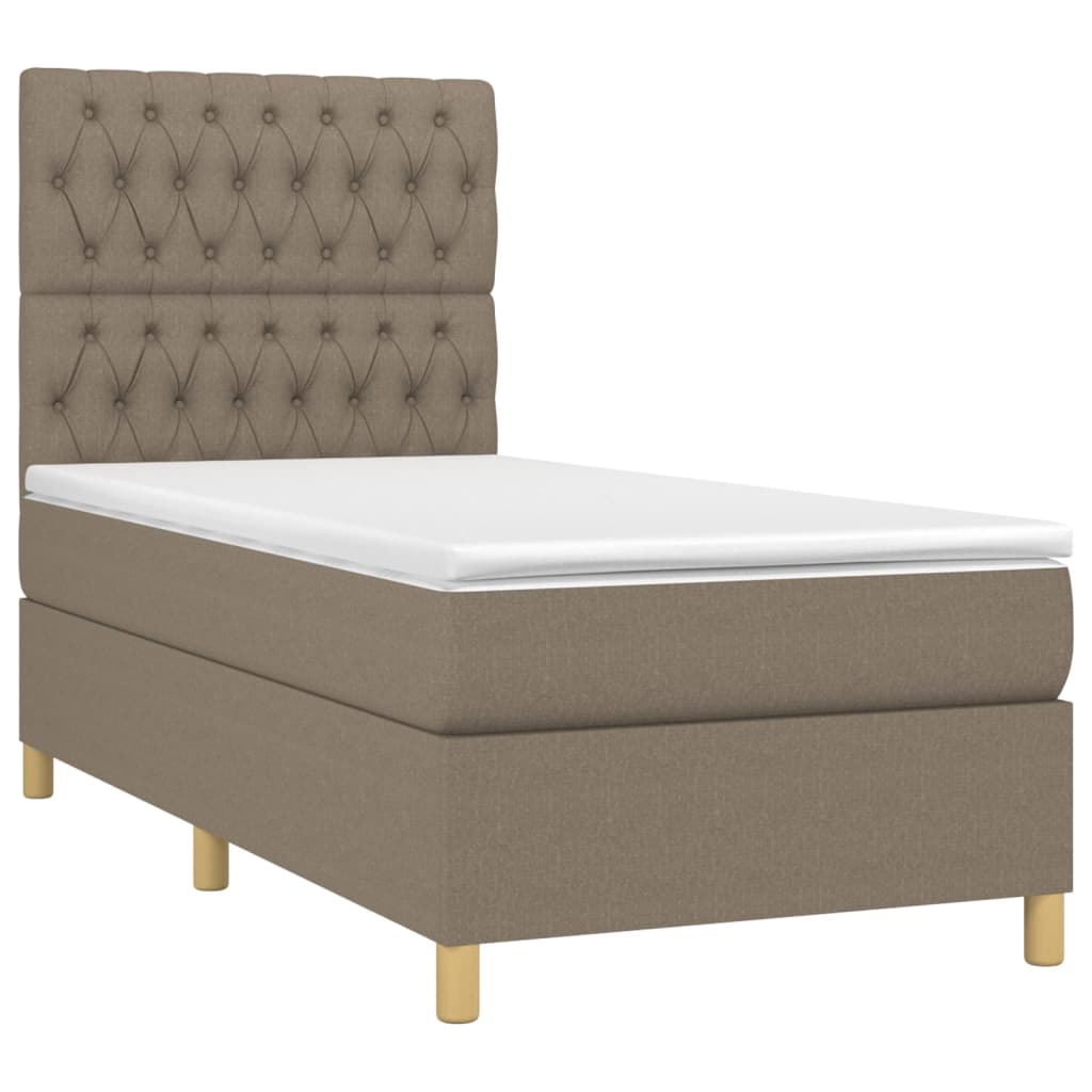 vidaXL Κρεβάτι Boxspring με Στρώμα & LED Taupe 90x190 εκ. Υφασμάτινο