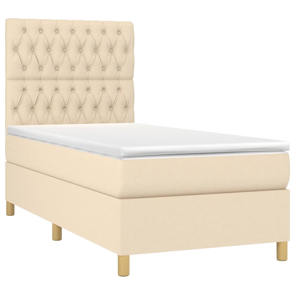 vidaXL Κρεβάτι Boxspring με Στρώμα & LED Κρεμ 90x190 εκ. Υφασμάτινο