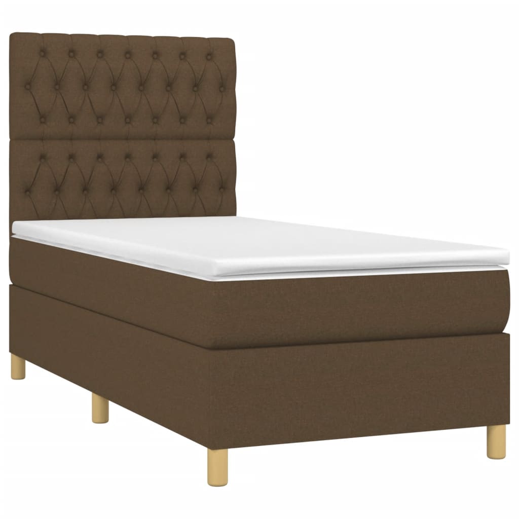vidaXL Κρεβάτι Boxspring με Στρώμα & LED Σκ.Καφέ 100x200 εκ Υφασμάτινο