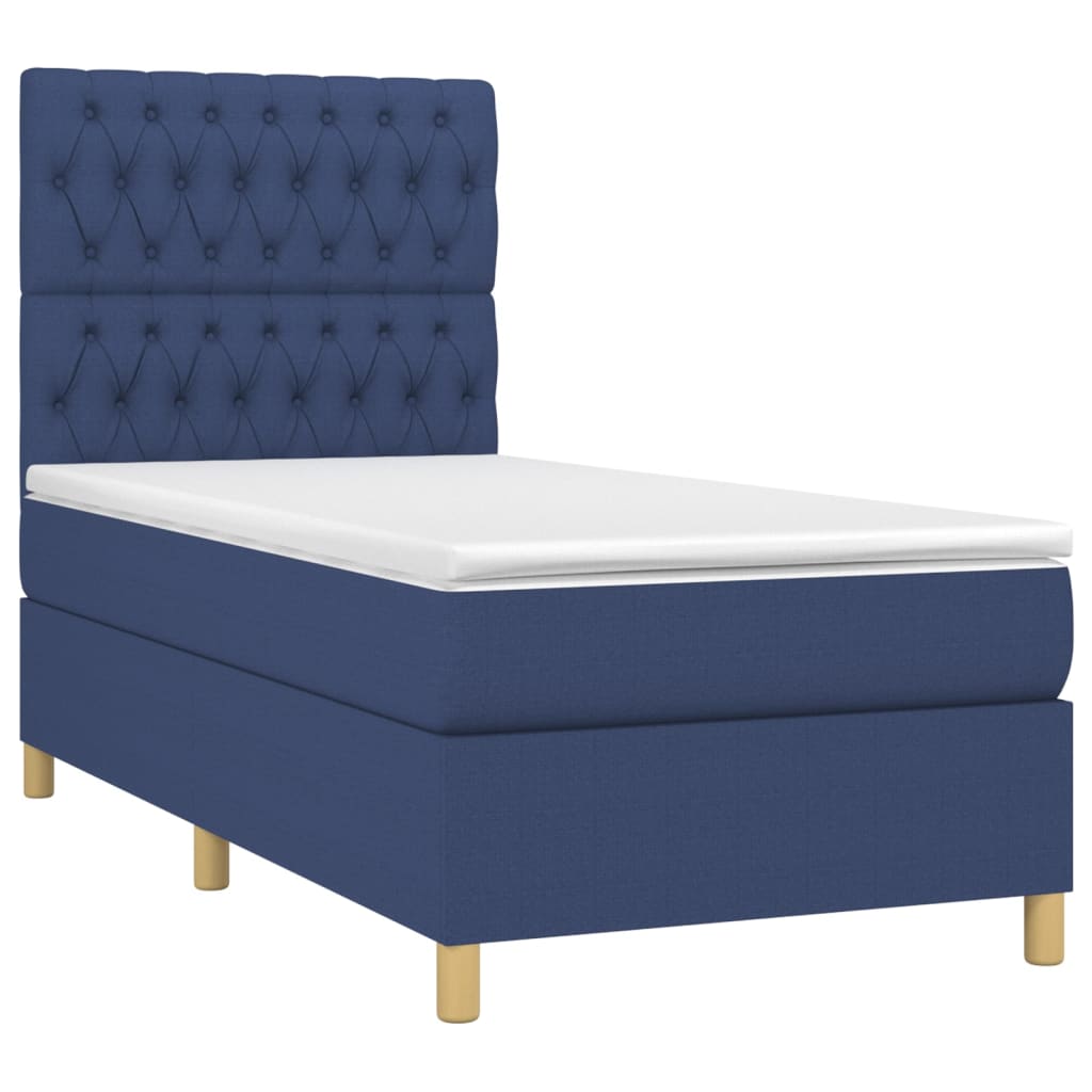 vidaXL Κρεβάτι Boxspring με Στρώμα & LED Μπλε 100x200 εκ. Υφασμάτινο
