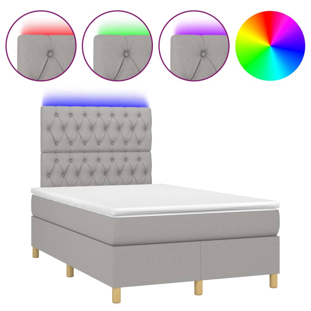 vidaXL Κρεβάτι Boxspring με Στρώμα & LED Αν.Γκρι 120x200 εκ Υφασμάτινο