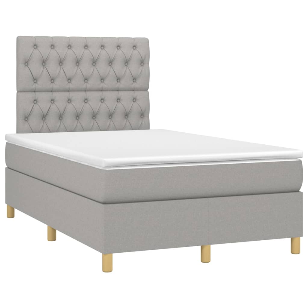 vidaXL Κρεβάτι Boxspring με Στρώμα & LED Αν.Γκρι 120x200 εκ Υφασμάτινο