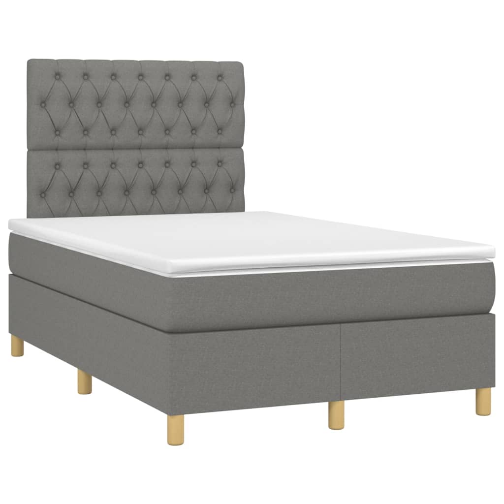 vidaXL Κρεβάτι Boxspring με Στρώμα & LED Σκ.Γκρι 120x200 εκ Υφασμάτινο