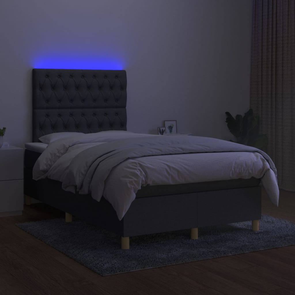 vidaXL Κρεβάτι Boxspring με Στρώμα & LED Σκ.Γκρι 120x200 εκ Υφασμάτινο