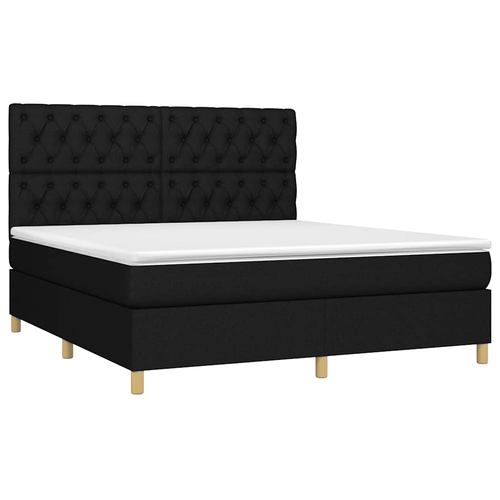 vidaXL Κρεβάτι Boxspring με Στρώμα & LED Μαύρο 160x200 εκ. Υφασμάτινο