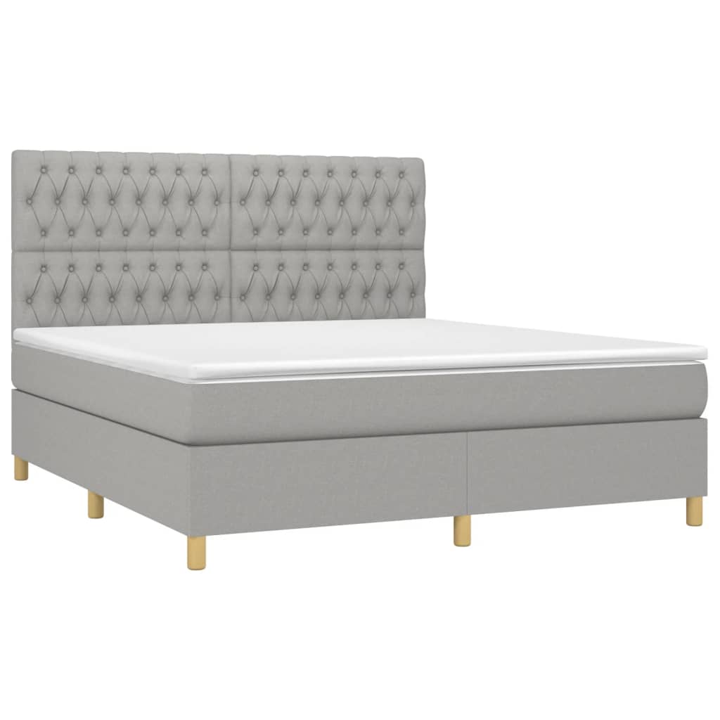 vidaXL Κρεβάτι Boxspring με Στρώμα & LED Αν.Γκρι 180x200εκ. Υφασμάτινο