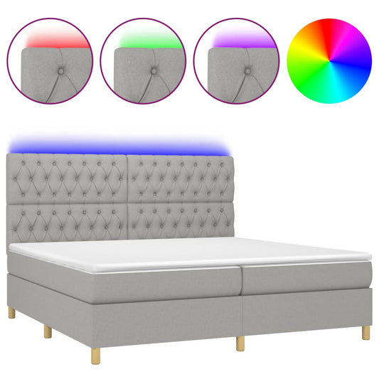 vidaXL Κρεβάτι Boxspring με Στρώμα & LED Αν.Γκρι 200x200εκ. Υφασμάτινο