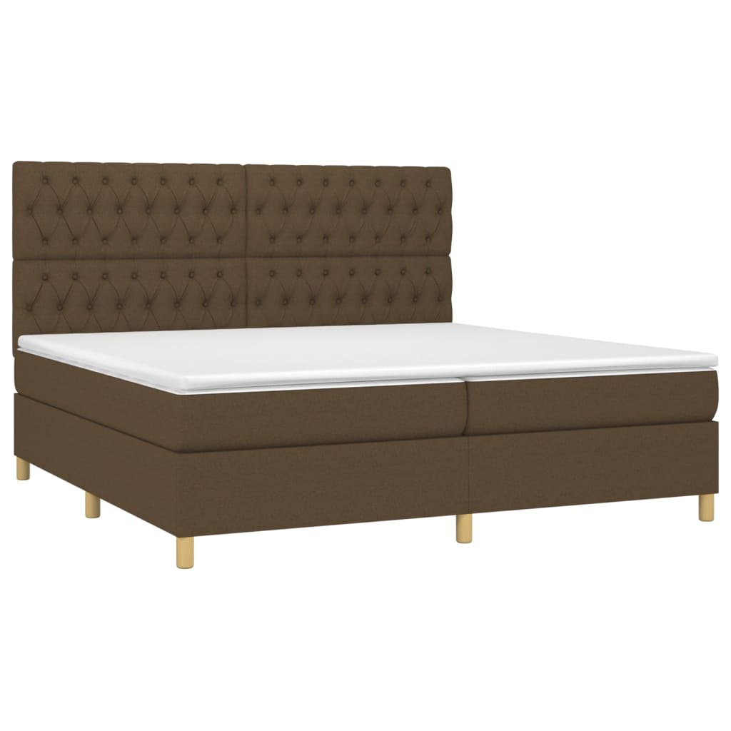 vidaXL Κρεβάτι Boxspring με Στρώμα & LED Σκ.Καφέ 200x200εκ. Υφασμάτινο