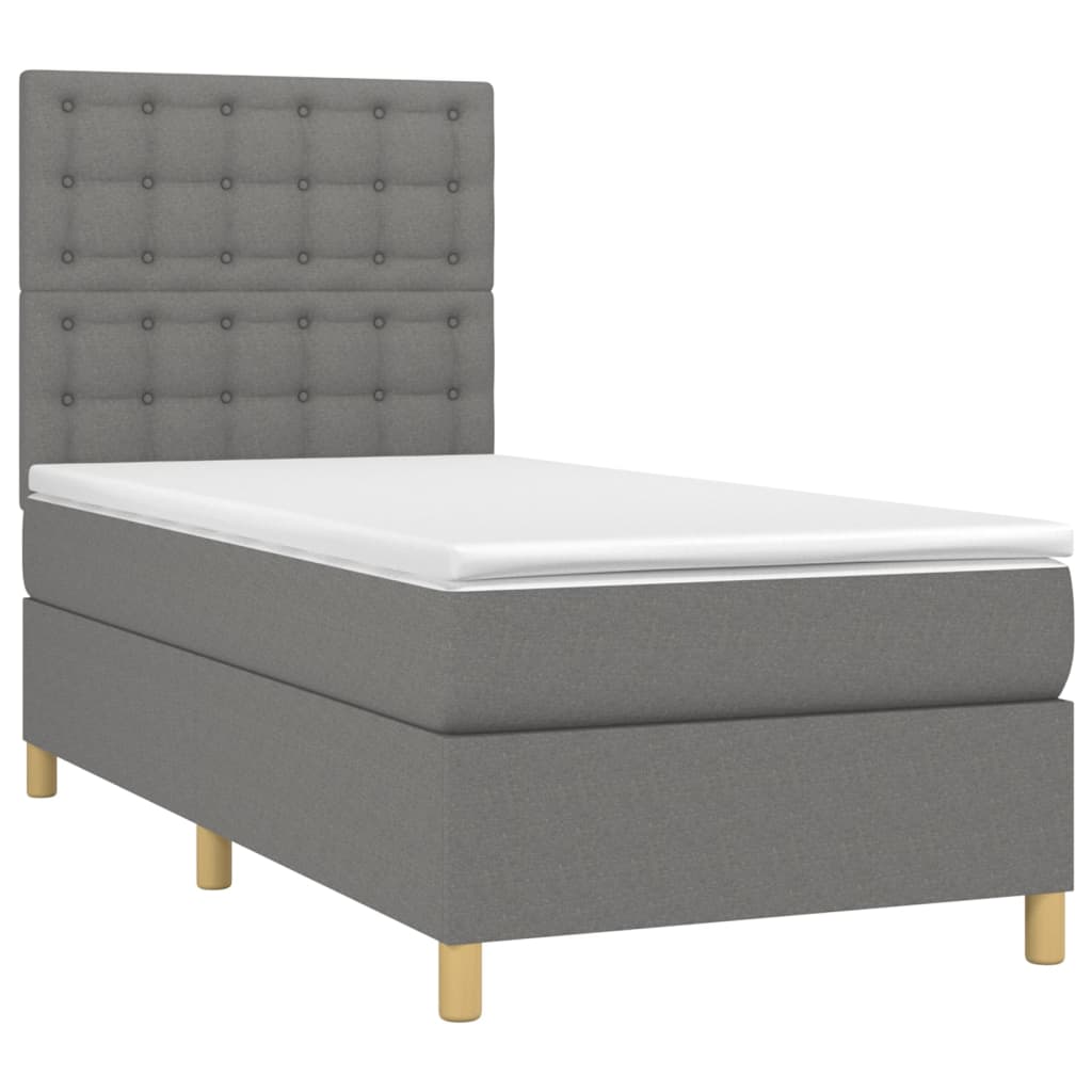 vidaXL Κρεβάτι Boxspring με Στρώμα & LED Σκ.Γκρι 80x200 εκ. Υφασμάτινο