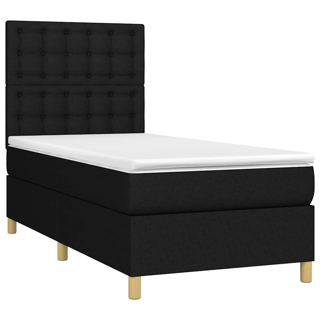 vidaXL Κρεβάτι Boxspring με Στρώμα & LED Μαύρο 80x200 εκ. Υφασμάτινο