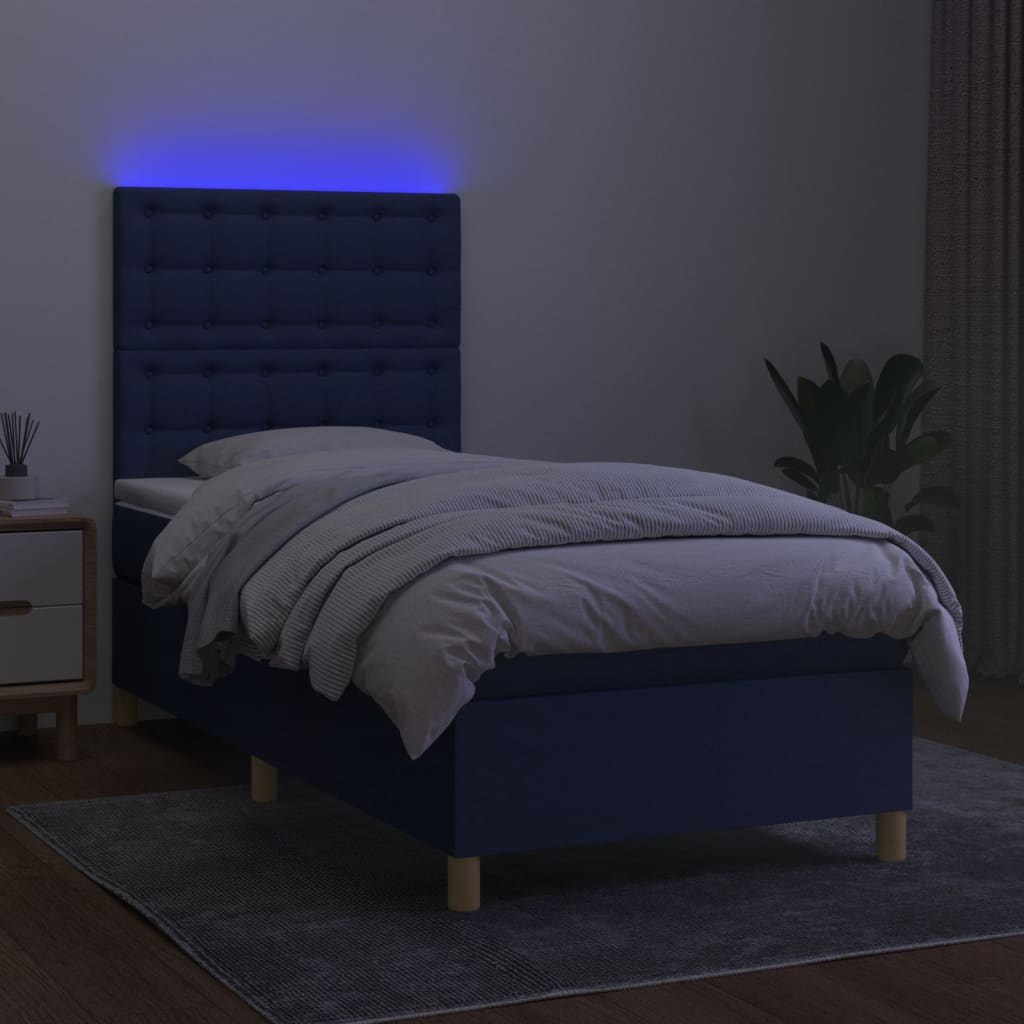 vidaXL Κρεβάτι Boxspring με Στρώμα & LED Μπλε 80x200 εκ. Υφασμάτινο