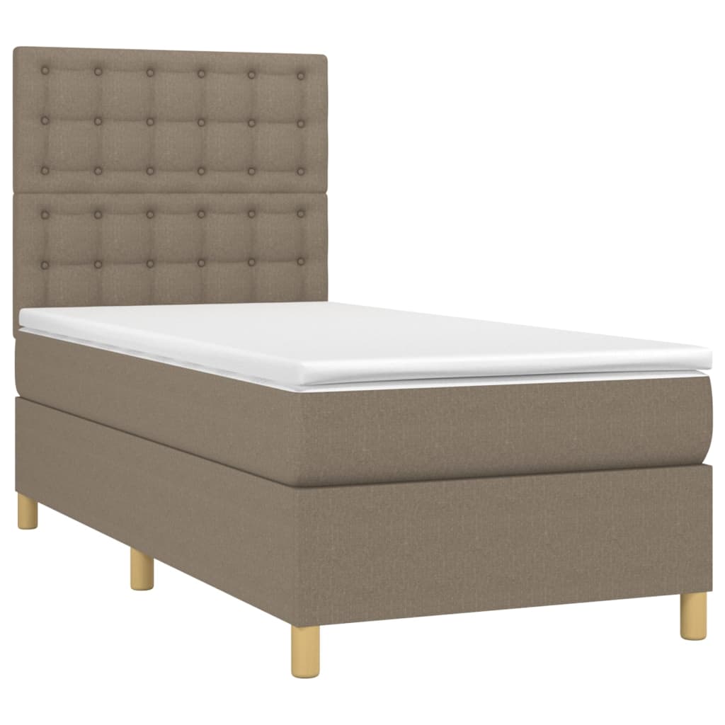 vidaXL Κρεβάτι Boxspring με Στρώμα & LED Taupe 90x190 εκ. Υφασμάτινο