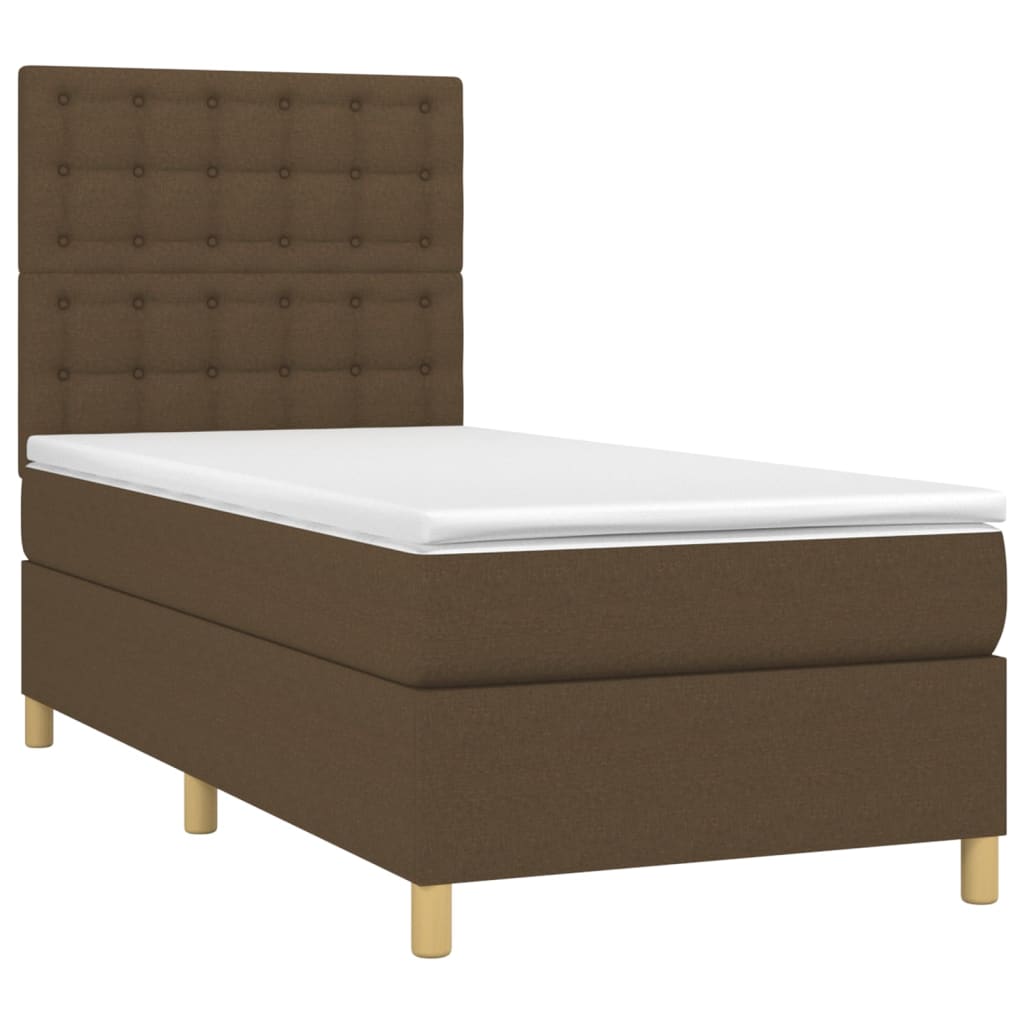 vidaXL Κρεβάτι Boxspring με Στρώμα & LED Σκ.Καφέ 100x200 εκ Υφασμάτινο