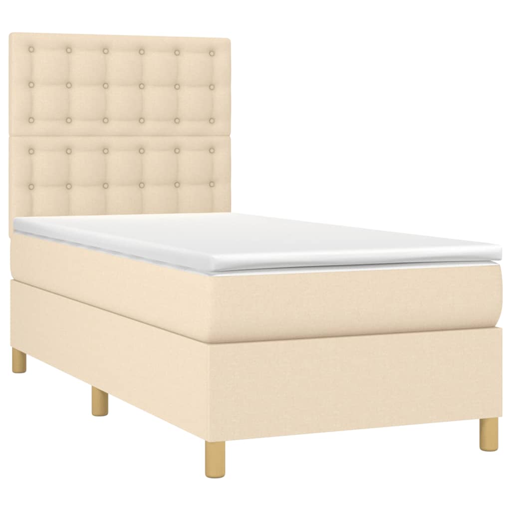 vidaXL Κρεβάτι Boxspring με Στρώμα & LED Κρεμ 100x200 εκ. Υφασμάτινο