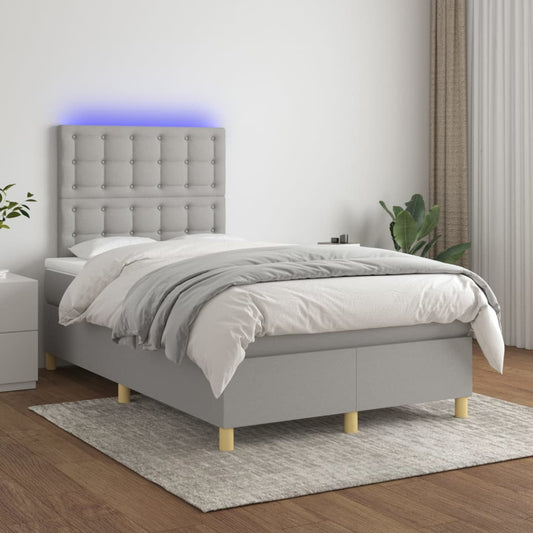 vidaXL Κρεβάτι Boxspring με Στρώμα & LED Αν.Γκρι 120x200 εκ Υφασμάτινο