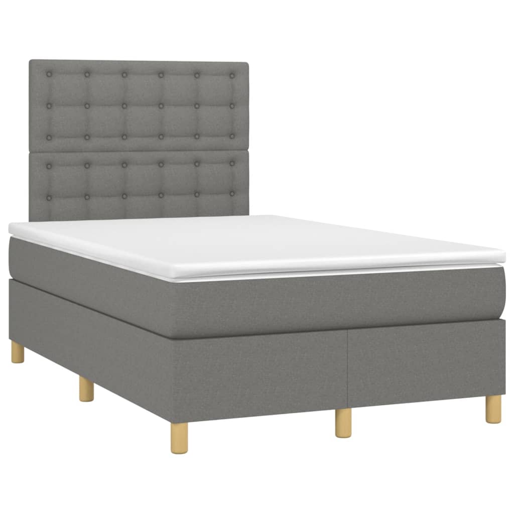 vidaXL Κρεβάτι Boxspring με Στρώμα & LED Σκ.Γκρι 120x200 εκ Υφασμάτινο