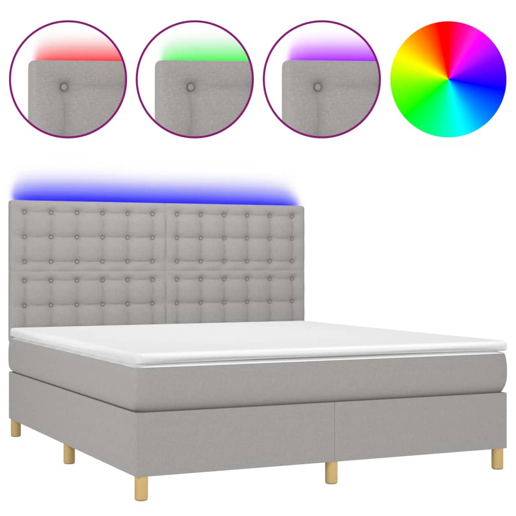 vidaXL Κρεβάτι Boxspring με Στρώμα & LED Αν.Γκρι 160x200εκ. Υφασμάτινο