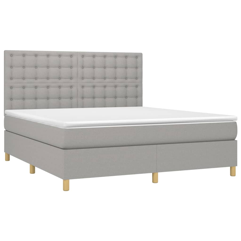 vidaXL Κρεβάτι Boxspring με Στρώμα & LED Αν.Γκρι 160x200εκ. Υφασμάτινο
