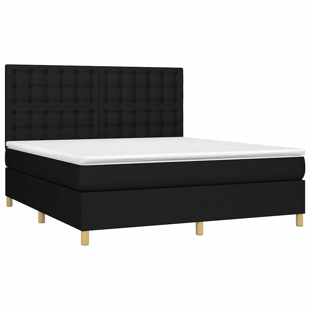 vidaXL Κρεβάτι Boxspring με Στρώμα & LED Μαύρο 160x200 εκ. Υφασμάτινο